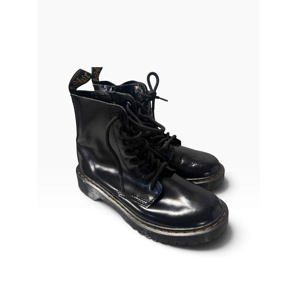 Dr. Martens 1460 Pascal Bex J Black Leather Lace Up Boots Side Zip Kids Size 4 M